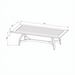 Black powder-coated aluminum outdoor coffee table with slatted top and curved legs, showing 60"W x 33"D dimensions.