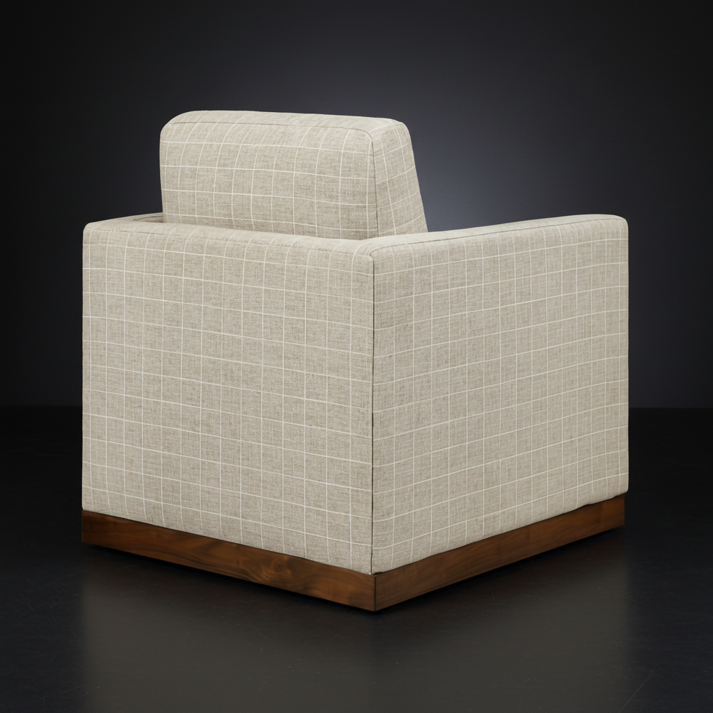 Surya Glendon swivel chair with brown polyester-linen upholstery and a brown rubber wood base.