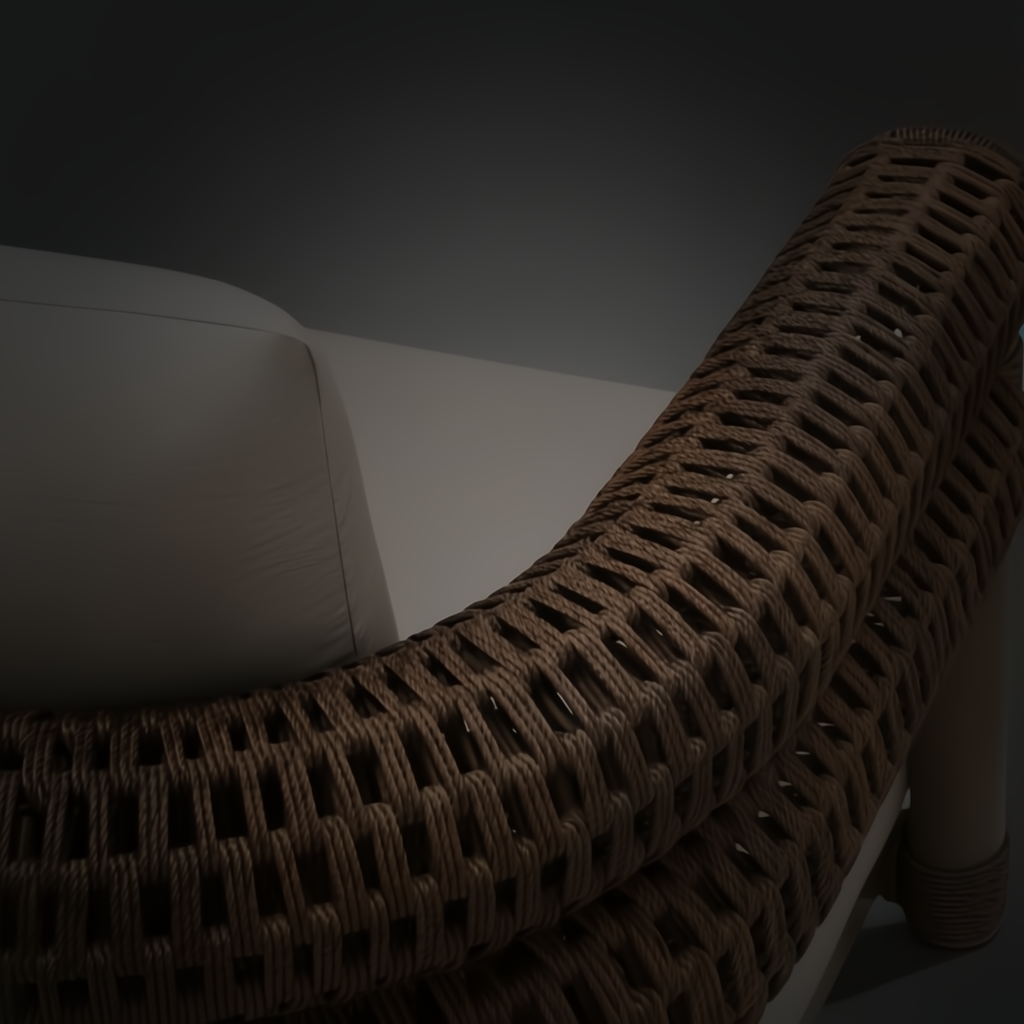 Brown wicker Surya Porta Accent Chair with light Sunbrella® cushion, suitable for outdoor use.