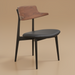 Surya Billings dining chair with black faux leather seat and brown wood veneer back on a black frame.