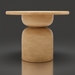 Beige mango wood round dining table with a unique hourglass-shaped base and brushed finish.