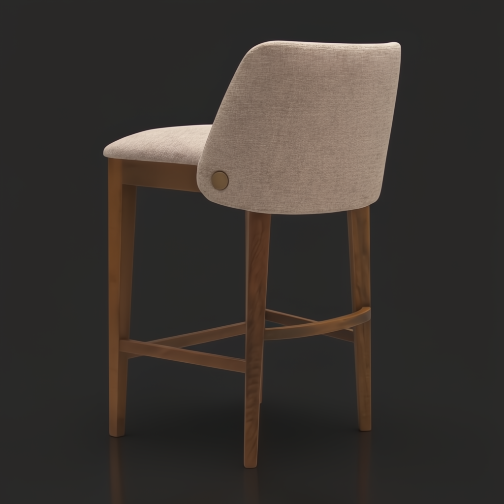 Surya Brooke counter stool with medium brown polyester upholstery and wheat-finished beechwood base.