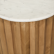 Surya Piestra end table with white marble top and brown zigzag fluted mango wood base.