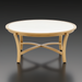 Round Surya Cape Town coffee table with a light beige stone top and wheat-colored aluminum base.