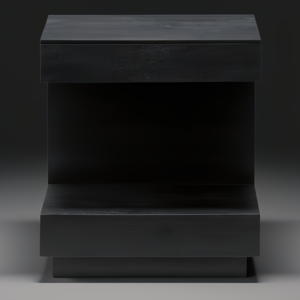 Surya Coburn black mango wood end table with minimalist modern design and open shelf.