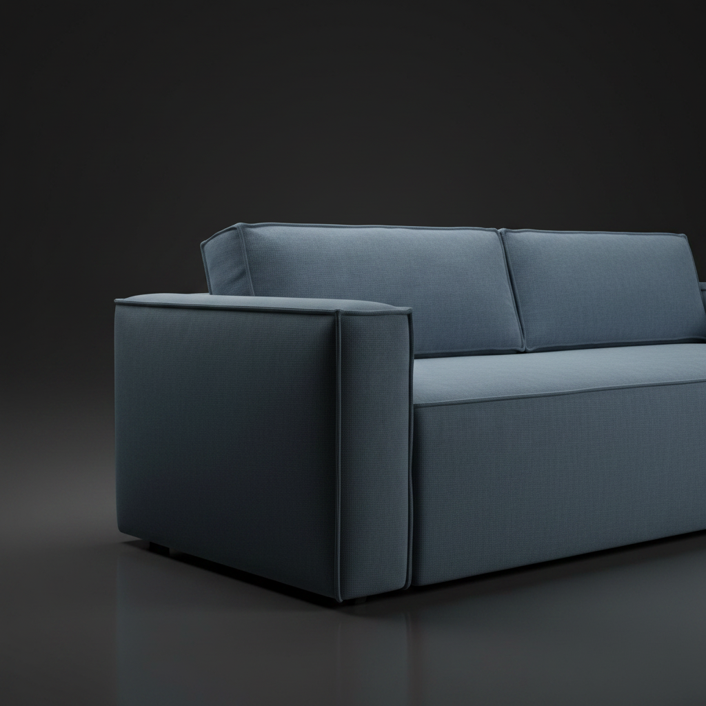 Contemporary Surya Aira sofa with navy polyester upholstery and clean lines.