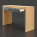 Surya Helene console table: brown lacquered oak veneer, blue grasscloth drawers with brass knobs.