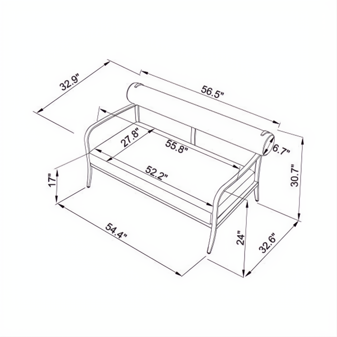 Line drawing of the Surya Antibes Loveseat, showing its dimensions: 31"H x 57"W x 33"D.