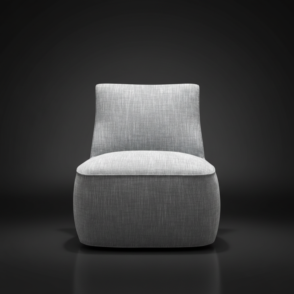 Surya Adalei modern accent chair with a gray polyester-linen cover and minimalist design.