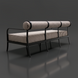 Surya Antibes outdoor sofa with brown and beige striped Sunbrella® cushions and a black aluminum frame.