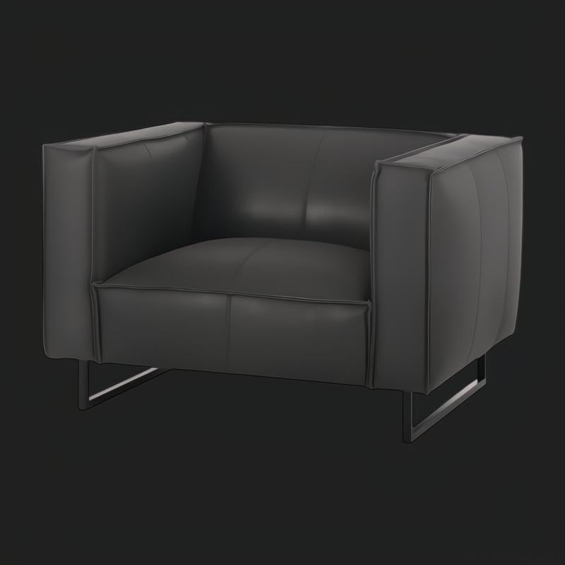 Surya Dylan Accent Chair: minimalist modern charcoal leather chair with a black iron base.