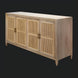 Modern brown and tan mango wood sideboard with four rattan cane doors and brass handles.