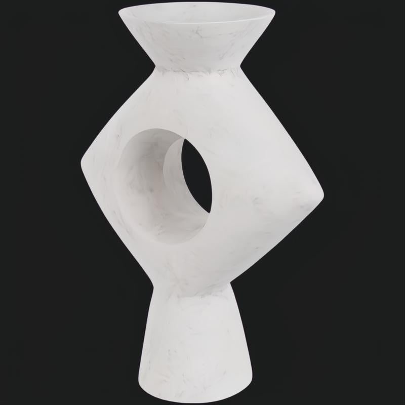 Surya Yagya YAG-007 modern white ceramic vase with sculptural form and central cutout.