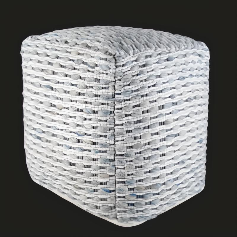 Surya Lanier Pouf, NIPF-001, a cube-shaped woven pouf with white and light blue wool.