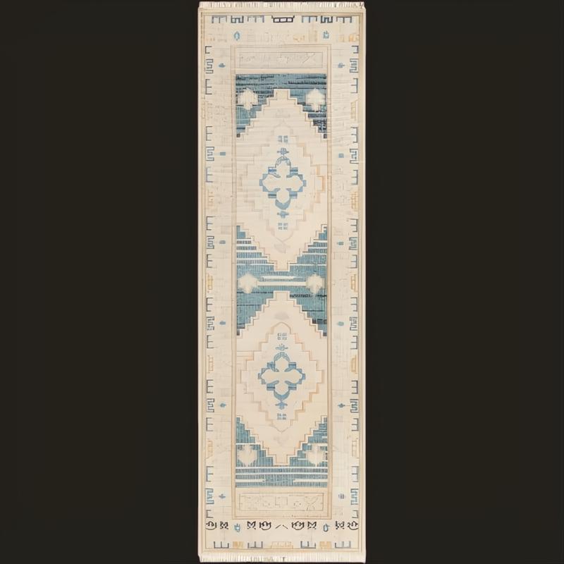 Surya Anadolu AAU-2301 hand-knotted wool and viscose runner rug with traditional blue and beige patterns.