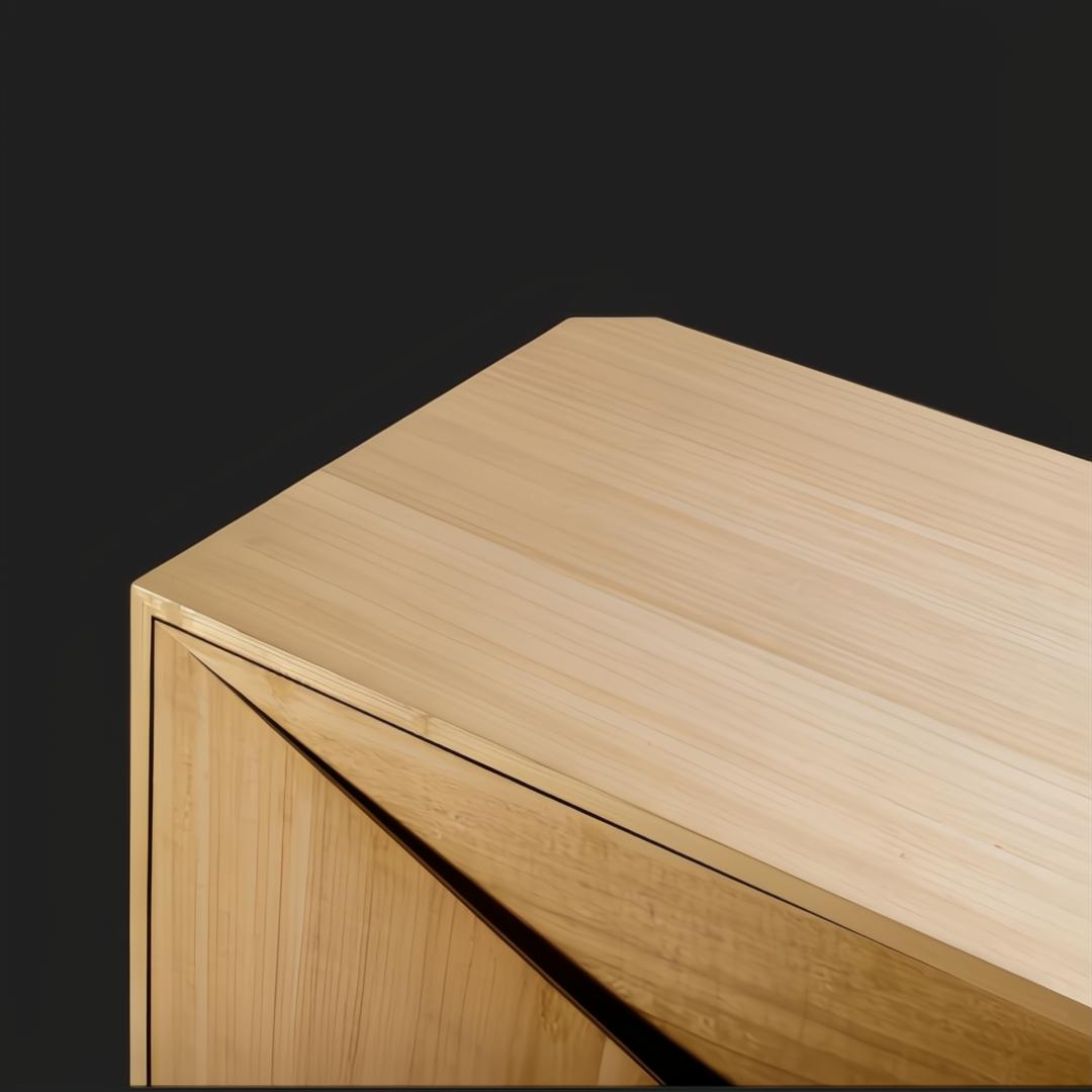 Surya Scalene Cabinet, a minimalist modern cabinet with clear eucalyptus veneer and MDF, natural finish.
