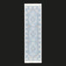 Light blue Surya Burano runner rug with white fringe and geometric patterns, made from recycled PET yarn.