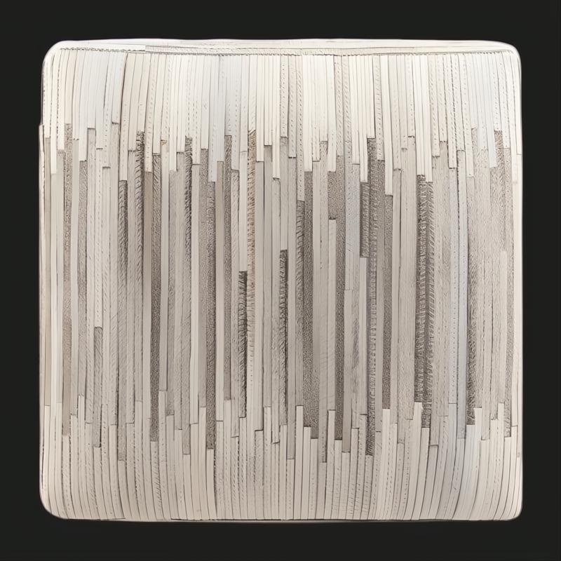 Modern square Surya Zander pouf, fully upholstered in cream hair-on-hide with vertical textured strips.