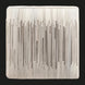 Modern square Surya Zander pouf, fully upholstered in cream hair-on-hide with vertical textured strips.
