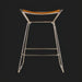 Modern Surya Celerio counter stool with brown leather top and metallic bronze iron base.