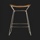 Modern Surya Celerio counter stool with brown leather top and metallic bronze iron base.
