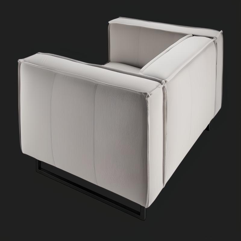 Modern Surya Dylan accent chair with light gray linen upholstery and a black iron base.