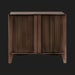 Surya Ronan RNO-003 brown lacquered mango wood cabinet with vertical slat doors and a modern, minimalist design.