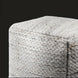 Modern woven light gray pouf made from recycled PET yarn with a textured cube shape and knife-edge finish.