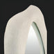 White lacquered concrete accent mirror with a unique specialty shape and textured frame.