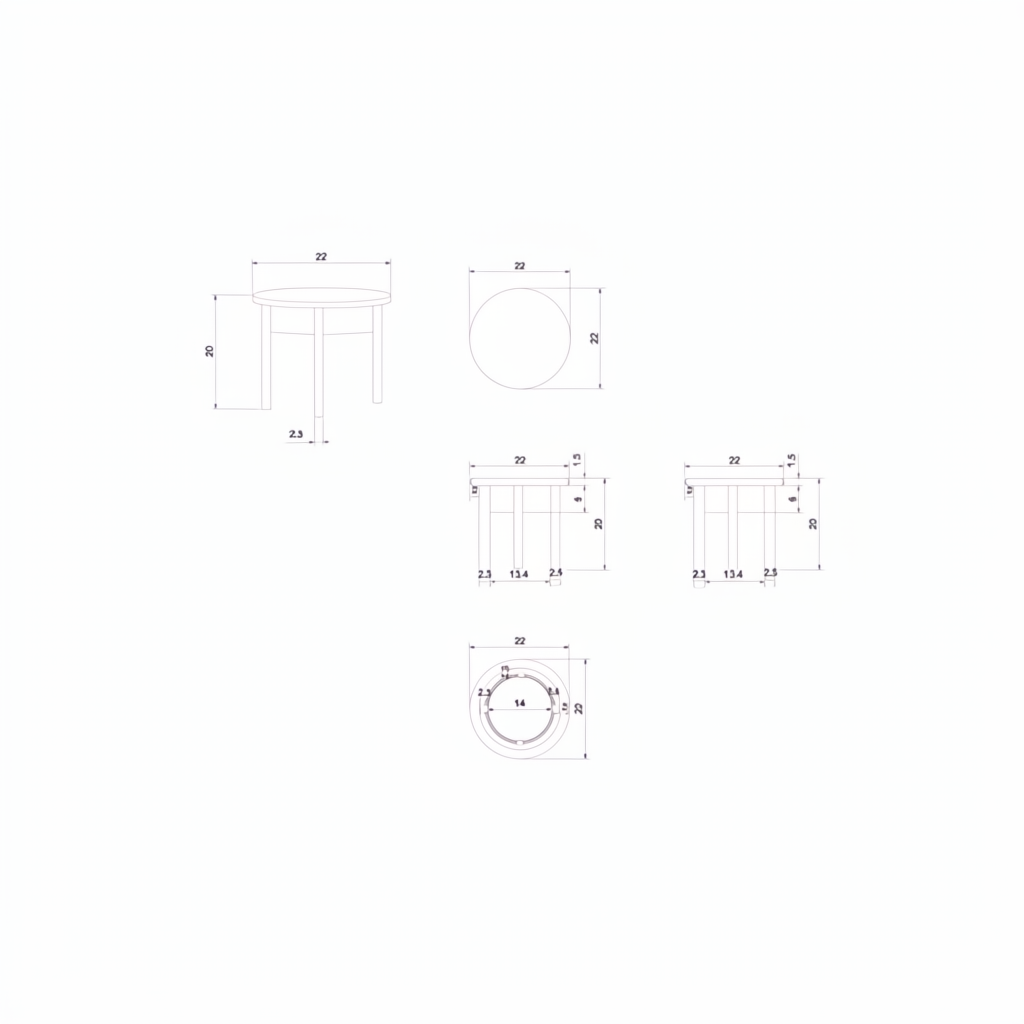 Technical drawing of the Surya Rondo End Table, showing its 20"H x 22"W x 22"D dimensions.