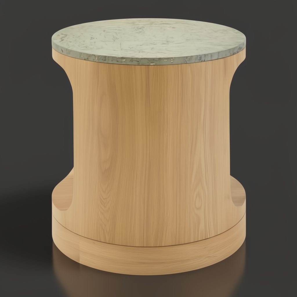 Surya Poros end table with green cork veneer top and brown oak base.