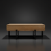 Surya Lowmax coffee table with a brown mango wood top and black cast iron base.