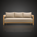 Surya Palma outdoor sofa with light beige Sunbrella upholstery and a natural teak wood frame.