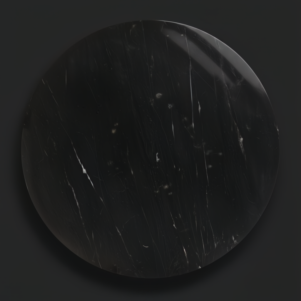 Surya Sheena black marble round end table top with white veining, industrial rustic style.