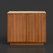 Mid-century modern Surya Skopa cabinet with beige marble top and lacquered beige white oak base.