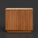 Mid-century modern Surya Skopa cabinet with beige marble top and lacquered beige white oak base.