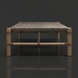 Surya Porta outdoor coffee table with charcoal matte stone top, brown aluminum base, and PE rope detail.