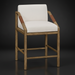 Surya Atra counter stool with light beige upholstery, brown red oak frame, and leather cord wrap.