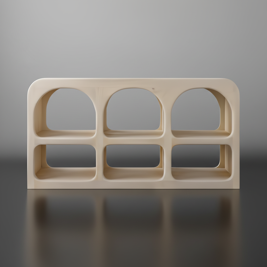 Ivory washed mango wood console table with a global-inspired bohemian design and six display cubbies.