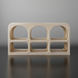 Ivory washed mango wood console table with a global-inspired bohemian design and six display cubbies.