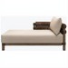 Brown Surya Porta sectional left arm chaise with beige Sunbrella cushion and woven rattan armrest.