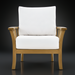 Surya Cape Town outdoor accent chair with white Sunbrella cushions and a wheat hand-painted aluminum base.