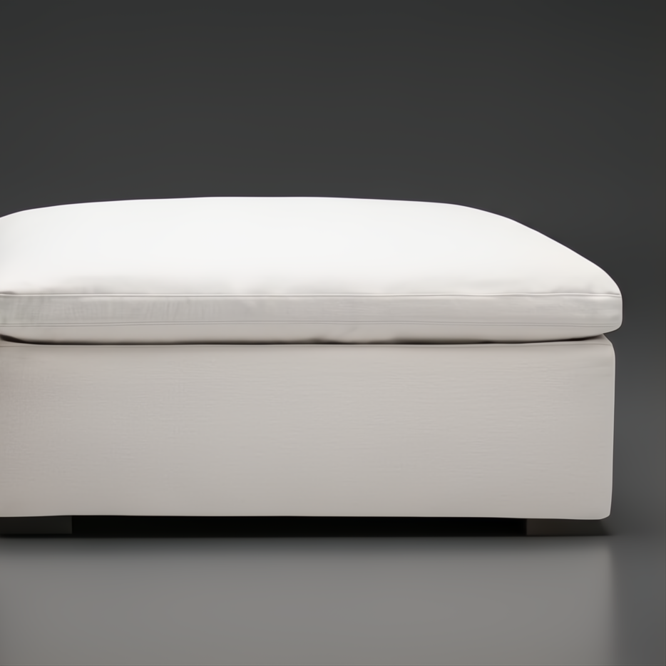 Surya Avington Ottoman, a spacious white linen and polyester ottoman with a rubber wood base.