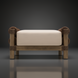Surya Porta Ottoman with a cream Sunbrella cushion and brown hand-painted aluminum base, wrapped with rope accents.