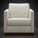 Surya Glendon swivel chair with light beige plaid polyester-linen upholstery and a brown rubber wood base.