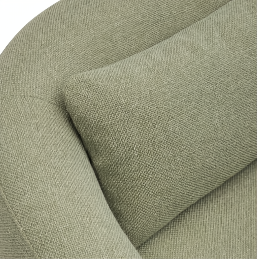 Close-up of Surya Loma swivel chair in grass green upholstered polyester-rayon fabric with a matching pillow.