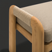 Surya Palma outdoor bench with light beige Sunbrella upholstery, teak wood frame, and woven rope detail.