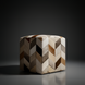 Surya Appalachian Ottoman: Ivory, brown, and gray hair on hide pouf with a chevron pattern.