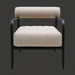 Surya Antibes outdoor accent chair with beige Sunbrella cushion and black aluminum frame.