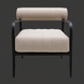Surya Antibes outdoor accent chair with beige Sunbrella cushion and black aluminum frame.